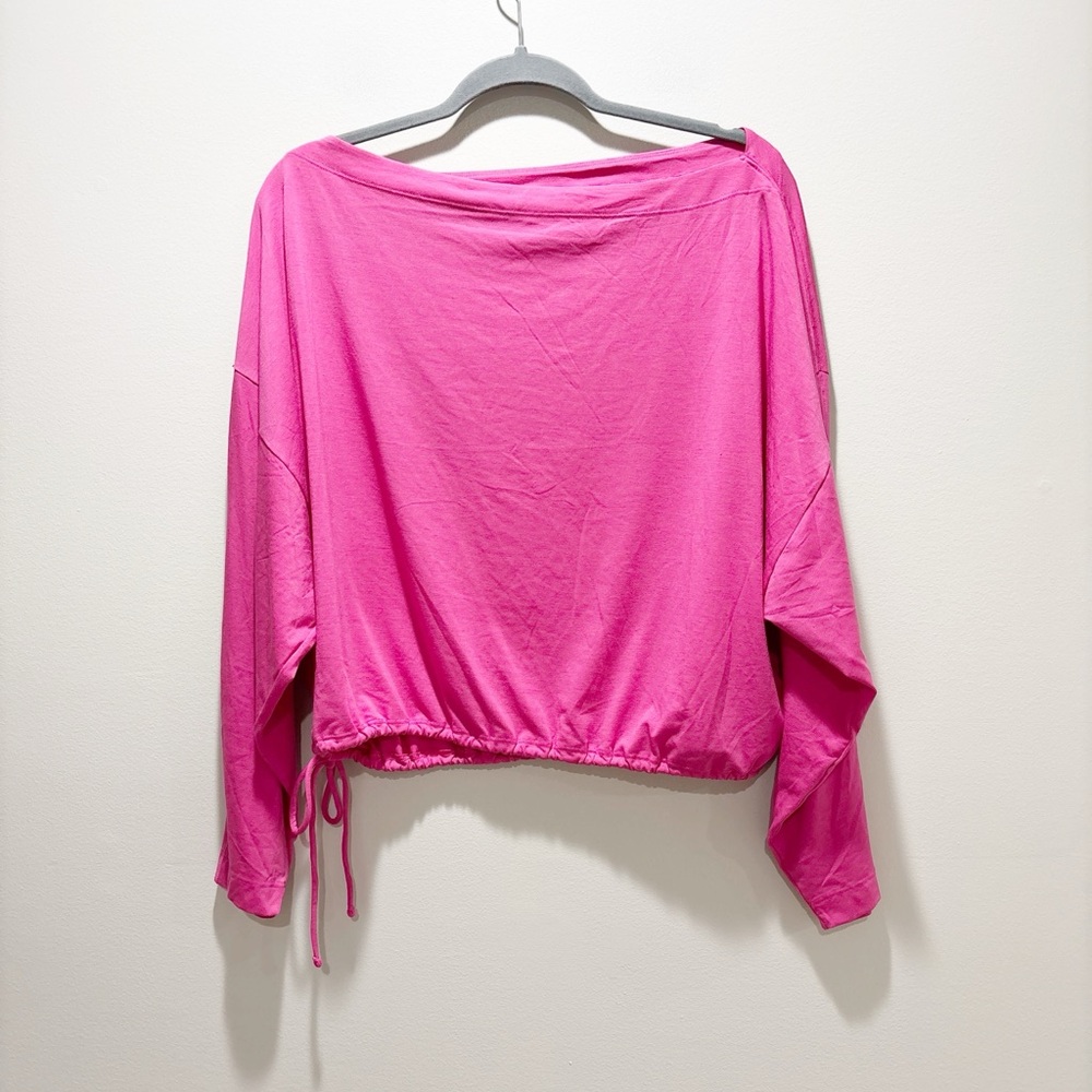 Athleta Cool Down Top In Bright Pink Drawstring Hem Long Sleeve Activewear L